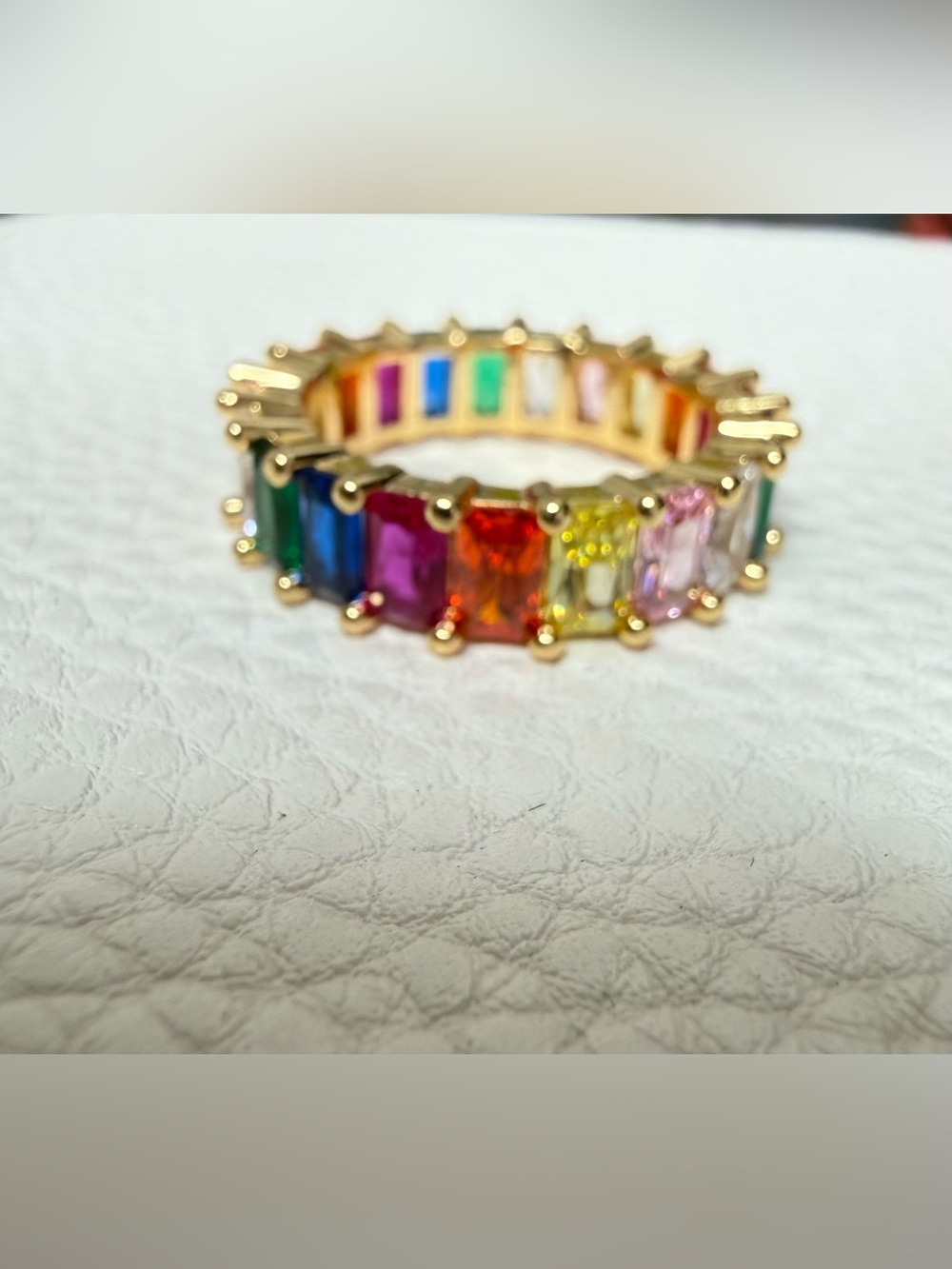 18K Gold-Filled Rainbow Crystal Eternity Band - Multicolor Ring size 7